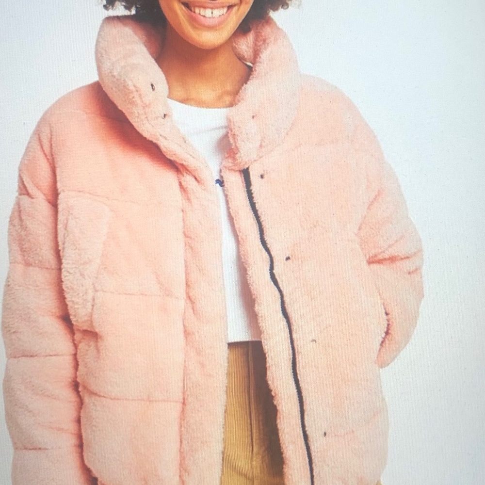 Light Before Dark Pink Teddy Puffer Jacket